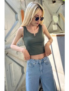 Madmext Mad Girls Front Detail Khaki Crop Top Mg362