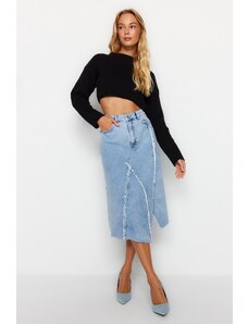 Trendyol Collection Modrá blokovaná midi džínsová sukňa