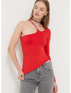 Tričko s dlhým rukávom Tommy Jeans dámsky,červená farba,DW0DW16502