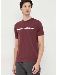 Bavlnené tričko Armani Exchange bordová farba, s nášivkou