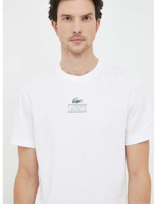 Bavlnené tričko Lacoste biela farba, s potlačou
