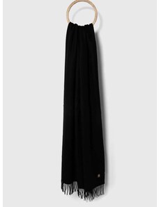 Vlnený šál Tommy Hilfiger čierna farba,jednofarebný,AW0AW15349
