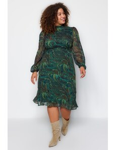 Trendyol Curve zelené Paisley vzorované šifónové šaty