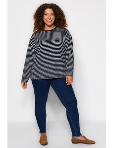 Trendyol Curve Navy Blue Striped Thin Knitted Sweatshirt