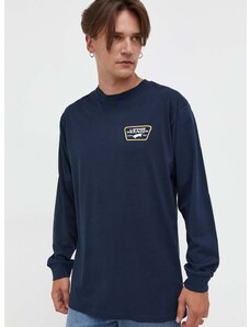 Bavlnené tričko s dlhým rukávom Vans tmavomodrá farba, s potlačou