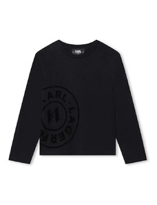 Detská bavlnená košeľa s dlhým rukávom Karl Lagerfeld čierna farba, s potlačou