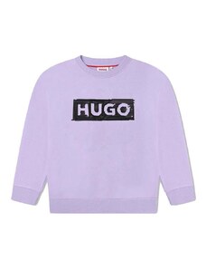Detská mikina HUGO fialová farba, s potlačou