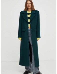 Vlnený kabát Gestuz zelená farba, prechodný