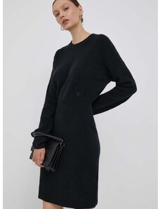 Vlnené šaty Tommy Hilfiger čierna farba, mini, oversize