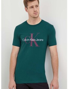 Bavlnené tričko Calvin Klein Jeans pánsky,tyrkysová farba,s potlačou,J30J320806