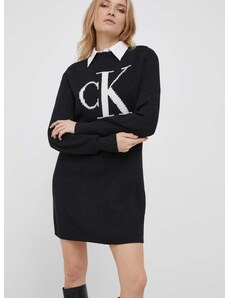 Bavlnené šaty Calvin Klein Jeans čierna farba, midi, rovný strih