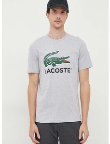 Bavlnené tričko Lacoste šedá farba, s potlačou