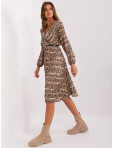 Fashionhunters Beige and black flowing dress with print