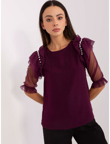 Fashionhunters Dark purple formal blouse with slits