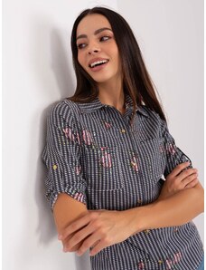 Fashionhunters Navy blue button-down shirt with print