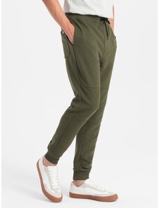 Ombre Clothing Men's ottoman fabric sweatpants - dark olive green V3 OM-PASK-0129