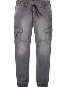 bonprix Mikinové džínsy, Regular Fit, s kapsáčovými vreckami, rovné, farba šedá, rozm. 62