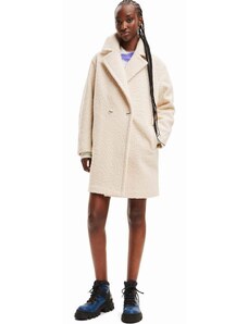 Kabát Desigual dámsky, biela farba, prechodný, dvojradový