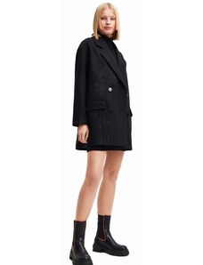 Kabát Desigual dámsky, čierna farba, prechodný, dvojradový