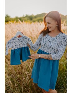 Mexy Teplákové šaty na dojčenie - MAMA a DCÉRA – modré mini kvietky
