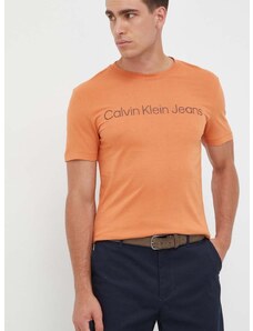 Bavlnené tričko Calvin Klein Jeans oranžová farba,s potlačou,J30J322344