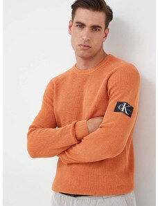 Bavlnený sveter Calvin Klein Jeans oranžová farba,tenký,J30J323989