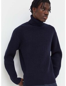 Vlnený sveter Won Hundred pánsky, tmavomodrá farba, s rolákom