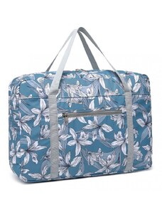 KONO Cestovná taška so vzorom, skladateľná, odolná voči vode, kvetinová-modrá