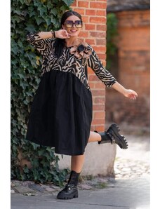 Taliansko Šaty s hnedo-čiernou potlačou a brošňou