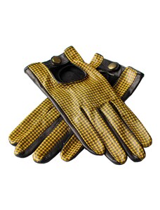 BOHEMIA GLOVES Luxusné dámske žlto-čierne rukavice s kohúťou stopou a zlatým cvokom