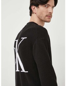 Bavlnený sveter Calvin Klein Jeans čierna farba, tenký