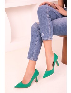 Soho Green Matte Satin Women's Classic Heeled Shoes 17689