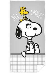 Carbotex Plážová osuška Snoopy a Woodstock - motív All smiles - 100% bavlna s gramážou 300g/m² - 70 x 140 cm