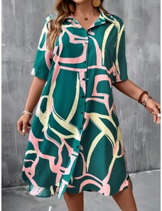 venusamoda Košeľové šaty s farebnými vzormi zelené