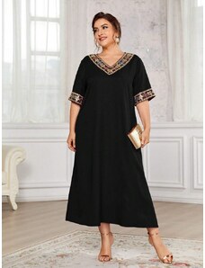 venusamoda Tunikové šaty s flitrovaným zdobením čierne