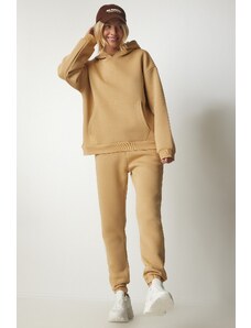 Happiness İstanbul Women's Camel Hooded Raised Tracksuit