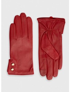Kožené rukavice Lauren Ralph Lauren dámske, červená farba