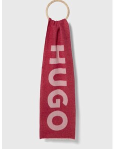 Vlnený šál HUGO ružová farba, vzorovaný