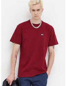 Bavlnené tričko Tommy Jeans bordová farba, s nášivkou