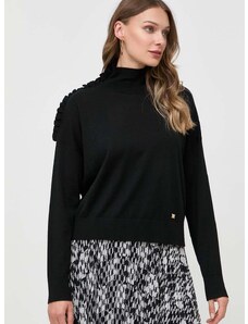 Vlnený sveter Pinko dámsky, čierna farba, tenký, s polorolákom