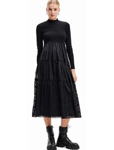 Šaty Desigual čierna farba, midi, rovný strih