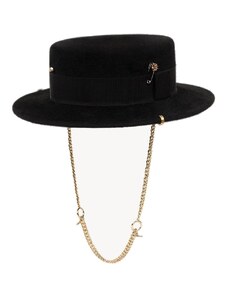 Dámsky luxusný čierny klobúk Ruslan Baginskiy - Chain Strap Canotier Hat
