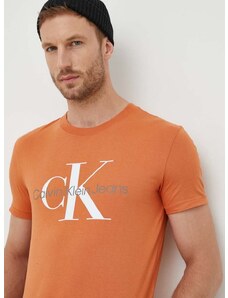 Bavlnené tričko Calvin Klein Jeans pánsky,oranžová farba,s potlačou,J30J320806