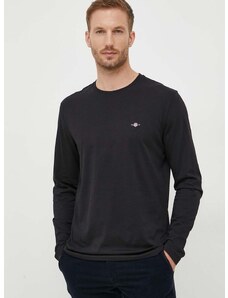 Bavlnené tričko s dlhým rukávom Gant čierna farba, jednofarebný