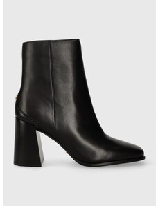 Kožené členkové topánky Guess YORK dámske, čierna farba, na podpätku, FL8YOK LEA10