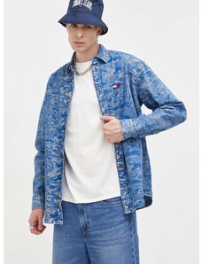 Rifľová košeľa Tommy Jeans pánska, voľný strih, s klasickým golierom