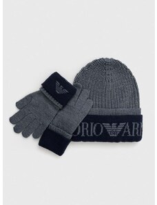 Detská čiapka a rukavice Emporio Armani šedá farba