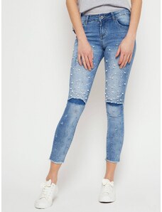 Jack Berry Denim jeans decorated with pearls and rhinestones blue