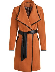 bonprix Kabát s koženkovými prvkami, farba hnedá, rozm. 44
