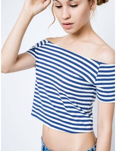 Yups Short blouse with neckline carmen white with navy stripes